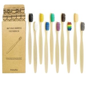 10pcs/set Bamboo Toothbrush, Simple Portable Manual Toothbrush For Bathroom